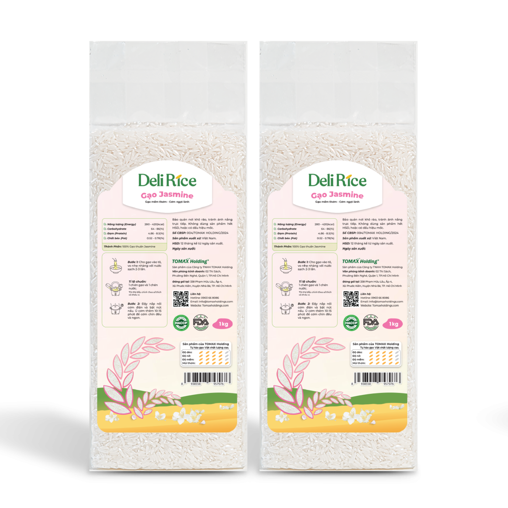Combo 2 túi Gạo Jasmine thơm dẻo mềm 1kg