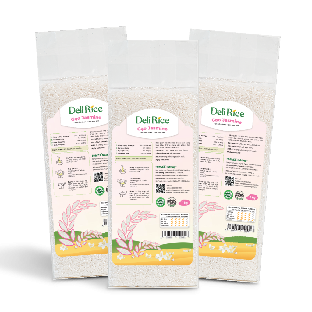 Combo 3 túi Gạo Deli Rice Jasmine thơm dẻo mềm 1kg