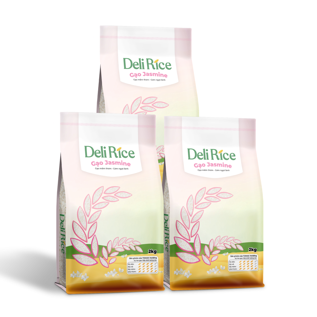 Combo 3 Túi Gạo Deli Rice Jasmine Thơm Dẻo Mềm 2kg