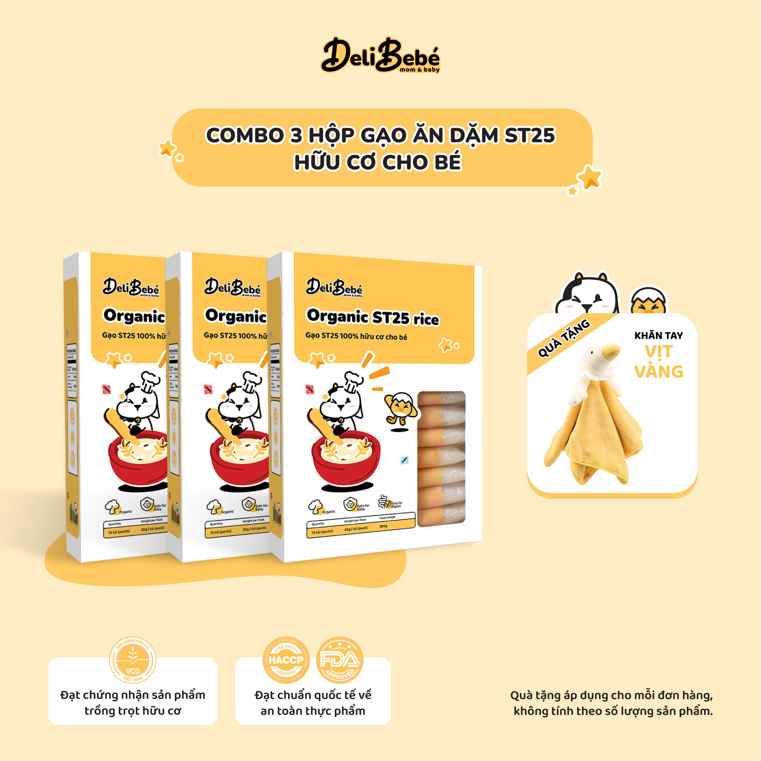 Combo 3 Hộp Gạo Ăn Dặm ST25 Hữu Cơ Deli Bebé